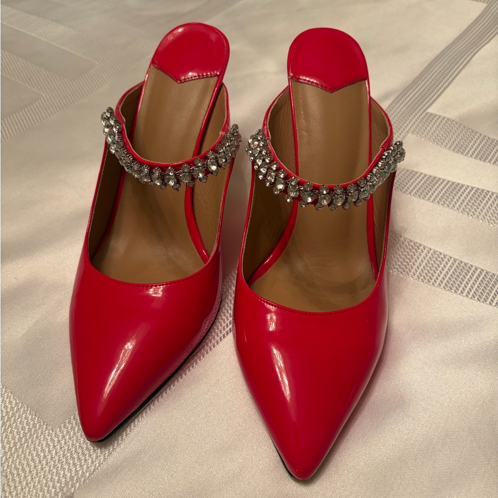 Chic Red Heels with Rhinestone Strap